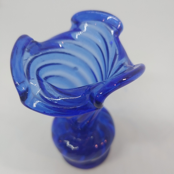 Cobalt Blue Handblown Ruffled Mini Vase - Picture 4 of 10